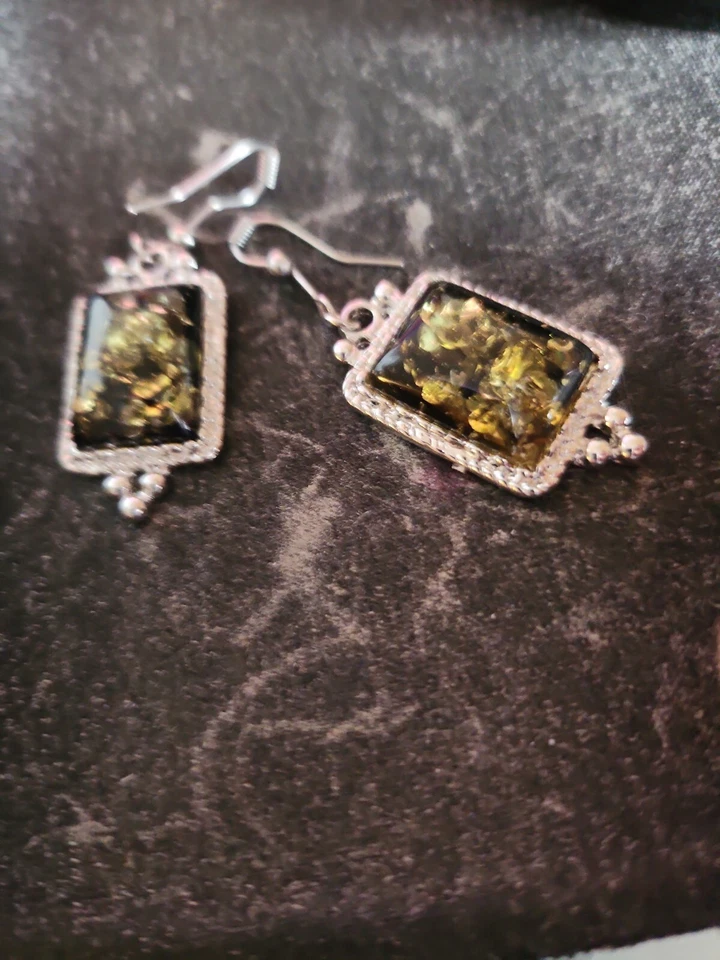  Silver Plated Amber Ring Size 8 & Leverback Earrings 2pc Set NWOT  - Image 4 of 4