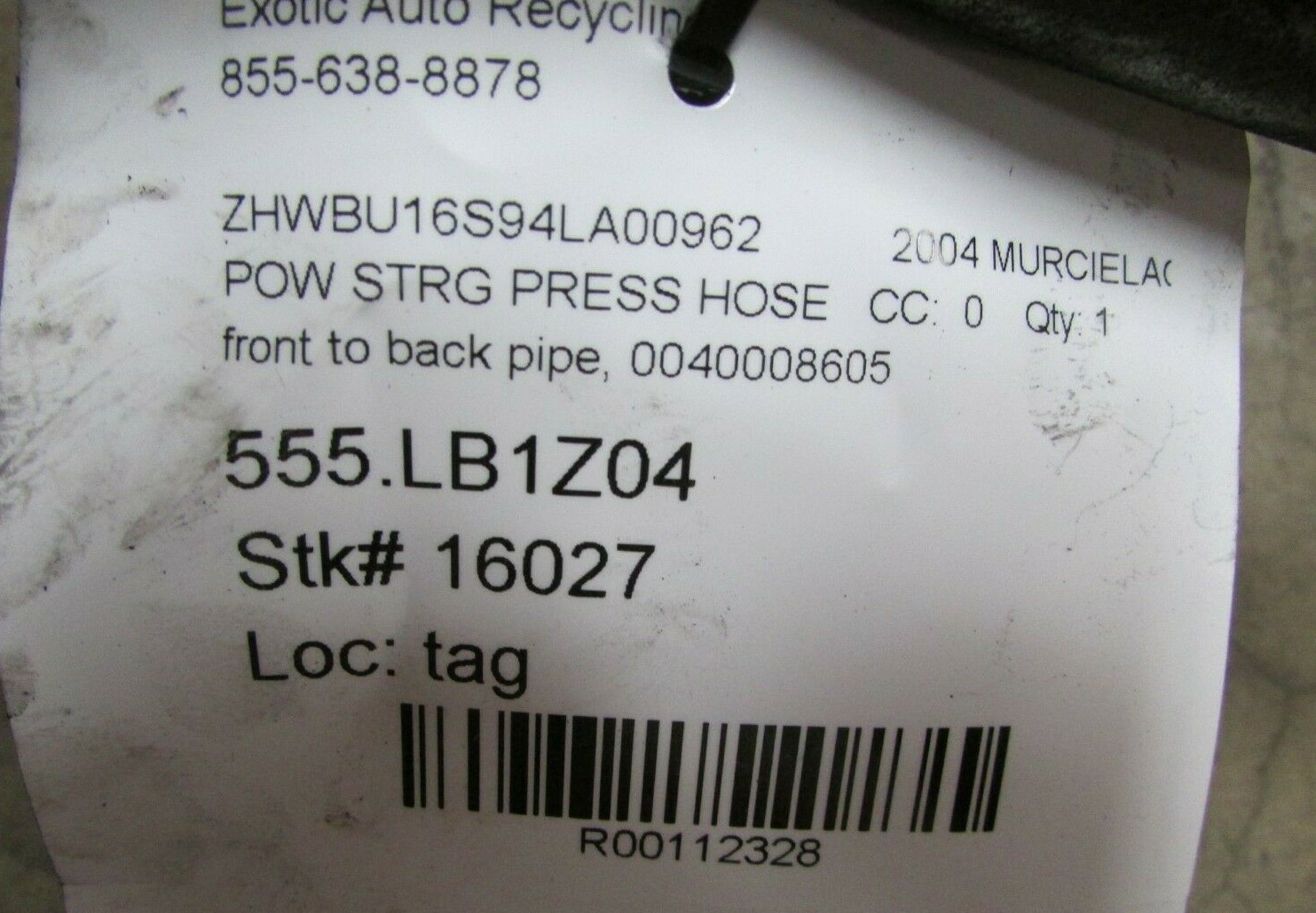 Lamborghini Murcielago, Front to Back Power Steering Pipes, Used, P/N 0040008605