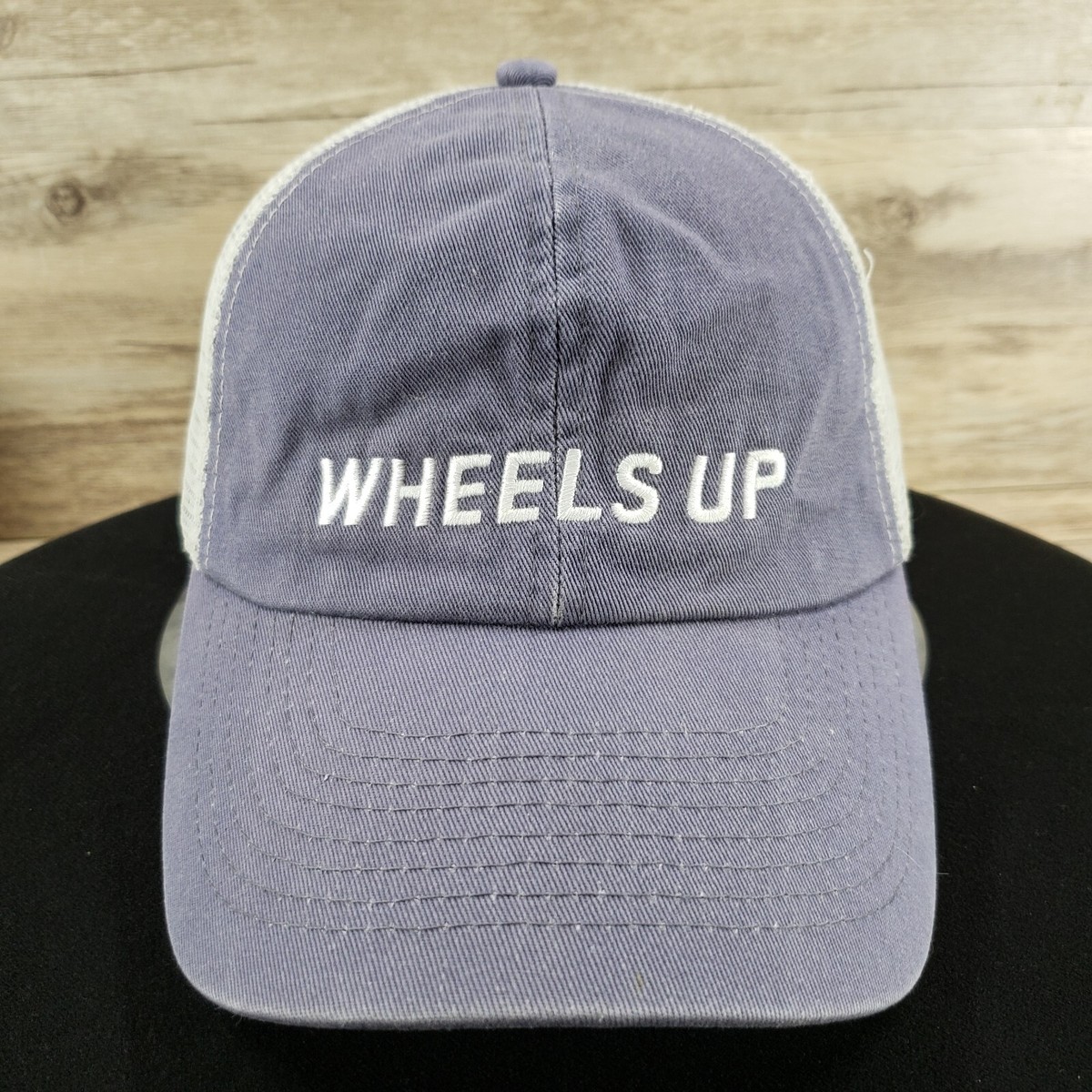 Wheels Up Hat Cap Strap Back 8760 USA Flag Mesh Back Blue Aviation