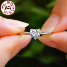 CWWZircons Romantic Heart Ring CZ 925 Sterling Silver Engagement Band Jewelry