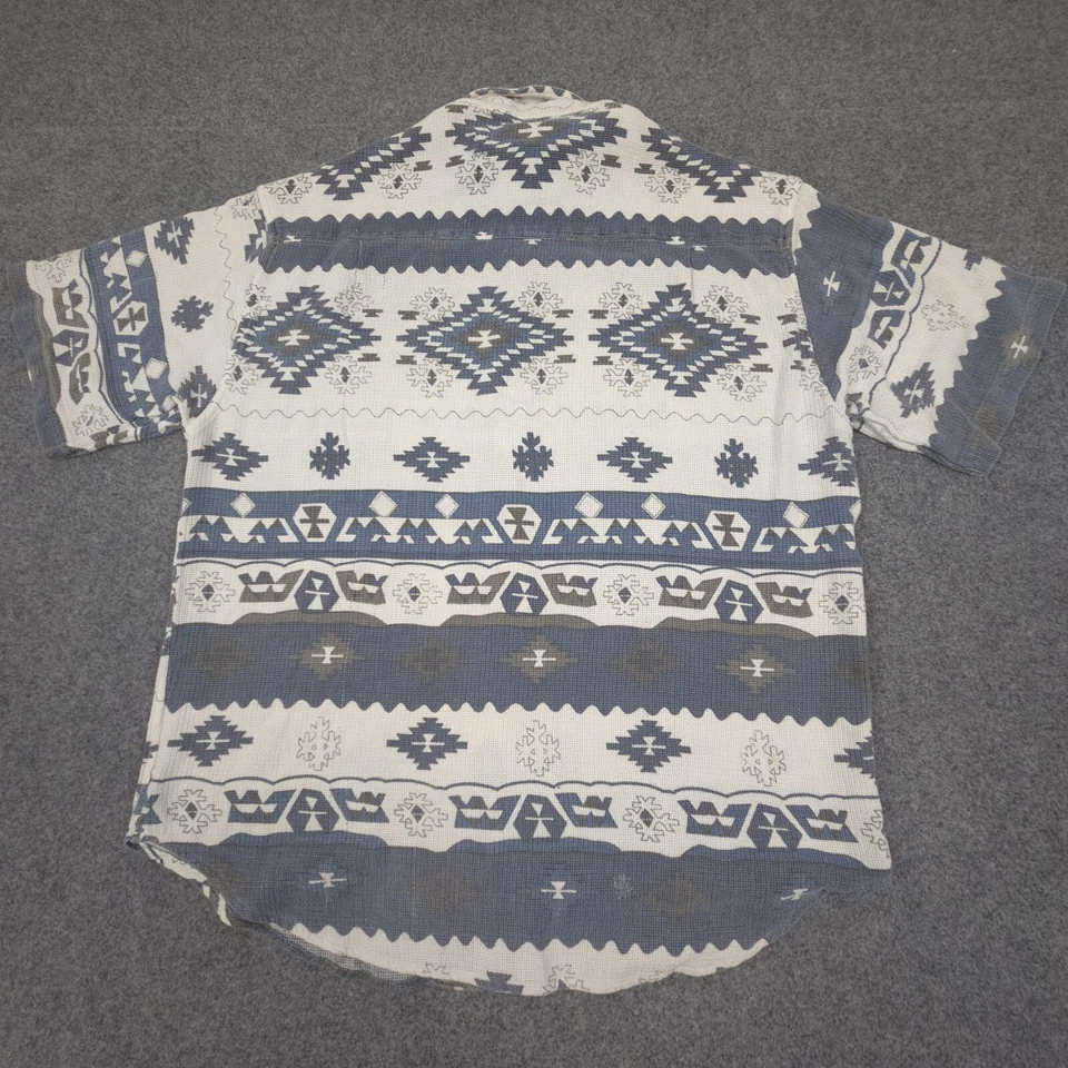 Hang Ten Shirt Mens MEDIUM Blue Geometric Short Sleeve Button Up Casual Size M - Image 4 of 4