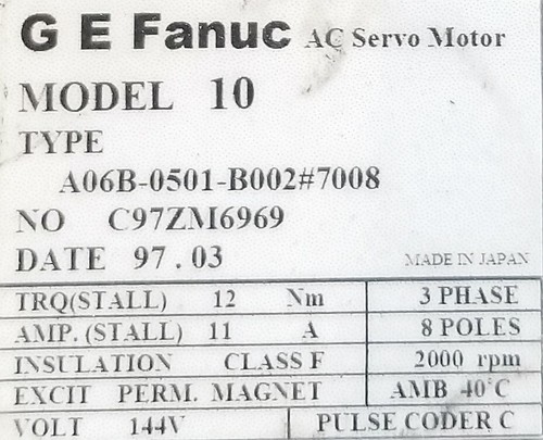 MOTORE FANUC, A06B-0501-B002#7008, GARANZIA 1 ANNO - Foto 2 di 2