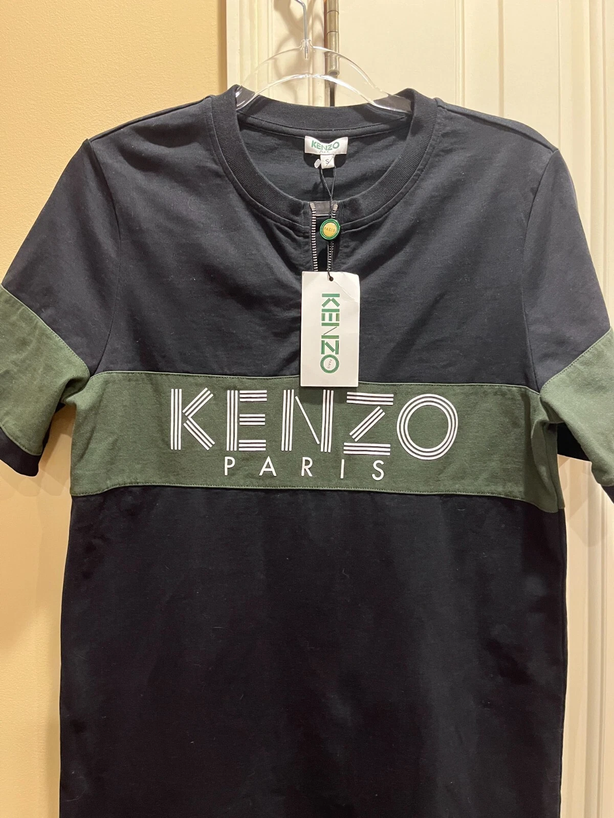 T shirt abito midi Kenzo Paris verde nero manica corta taglia S nuova righe rugby
