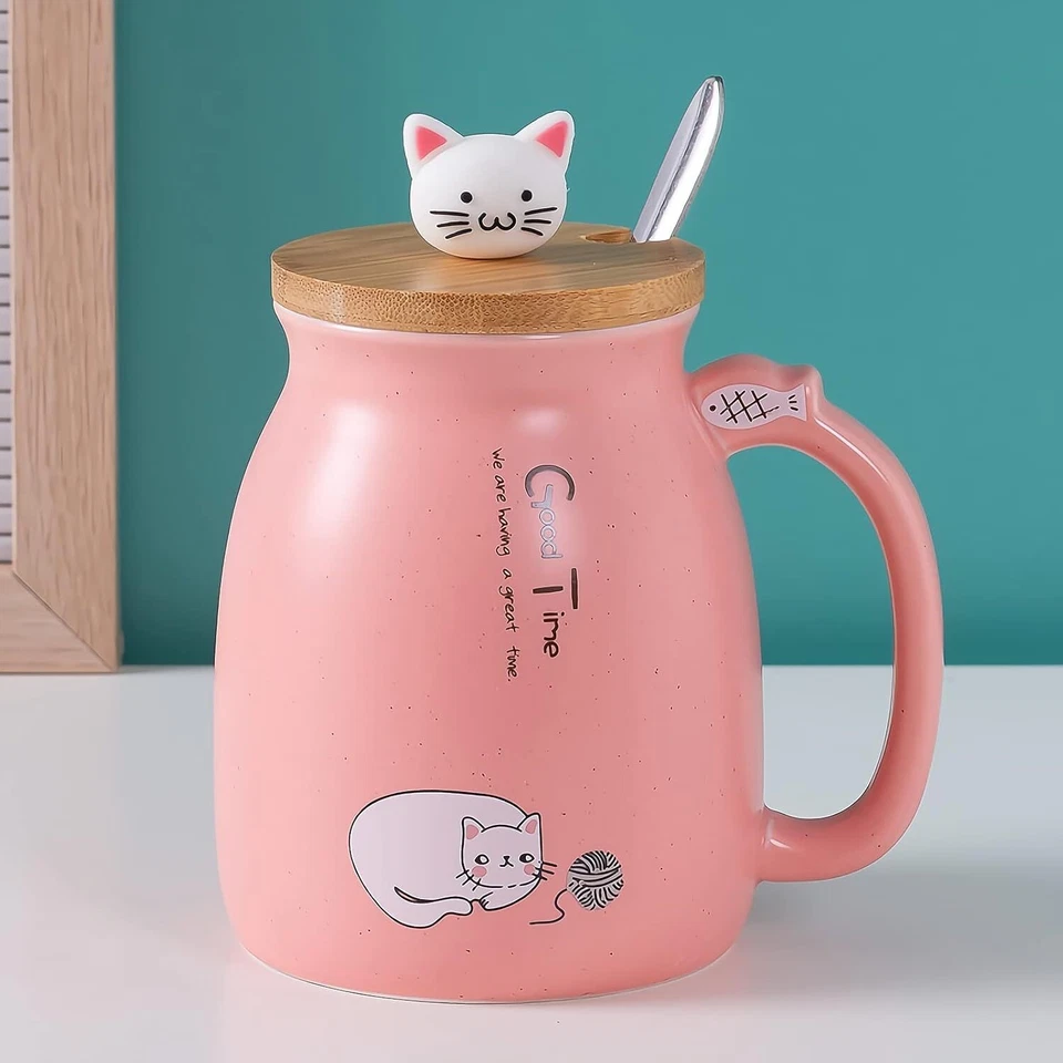 Taza para gatos con cuchara y tapa Taza para gatitos Taza de leche Café Gato Taza de té Regalo de cumpleaños Foto 4 de 4