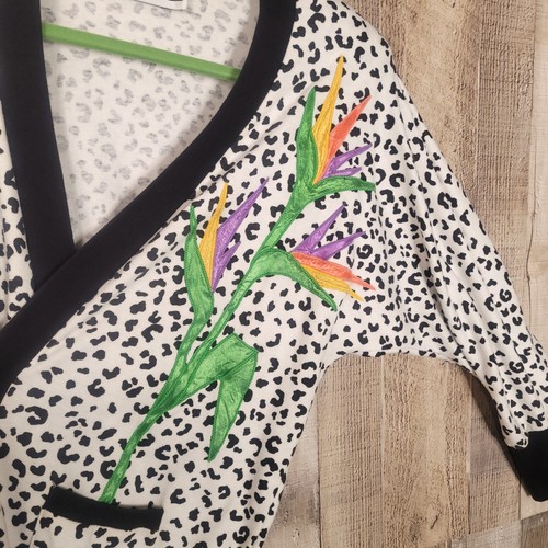 Vintage Peter Popovitc Birds of Paradise Embroidered Sweater Leopard Print USA M - Picture 5 of 12