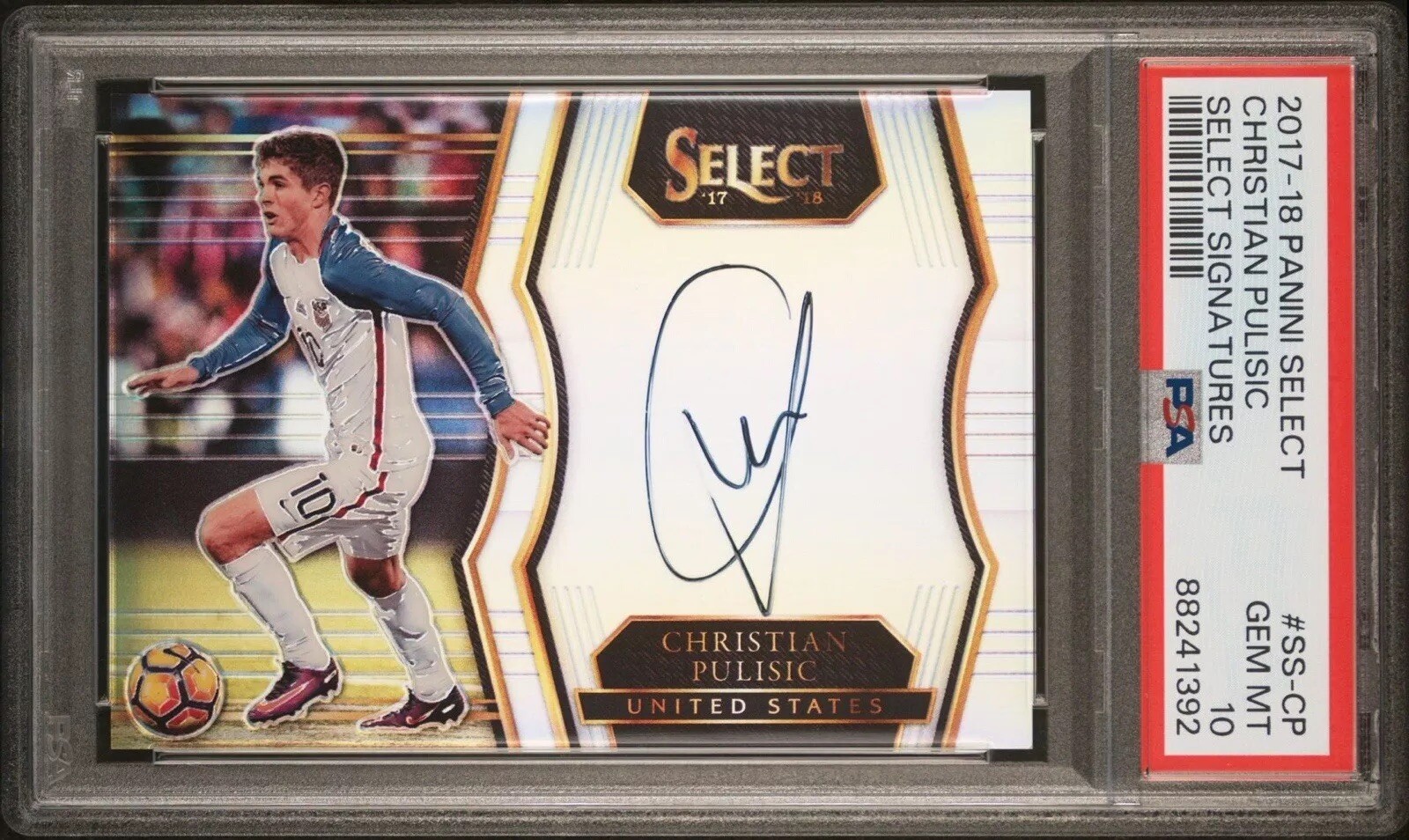 Christain Pulisc Autographed Signed USA 2017-18 Select s On-Card Auto Silver SS-CP Christian Pulisic PSA 10 