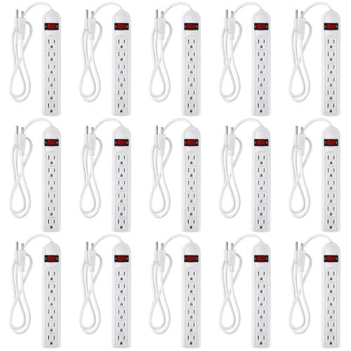 15 Pack 6 Outlet Power Strip Surge Protector Flat Plug Surge Protector Power ...