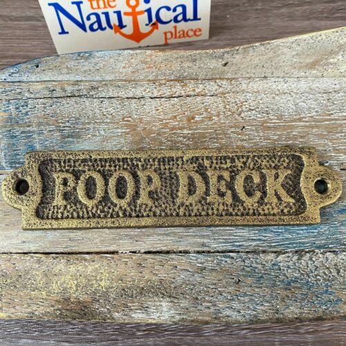 Poop Deck Sign - Antique Brass Finish - Nautical Decor - Cast Iron Wall Plaque - Picture 3 of 7