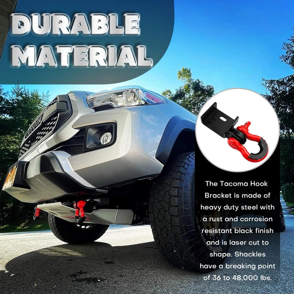 Front Demon Tow Hook Mounting Bracket with 3/4" Shackles Fit for Toyota Tacoma Foto 2 de 4