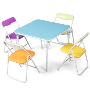 Kids 5 Piece Folding Table Chair Set Children Multicolor Play Room Furnitur