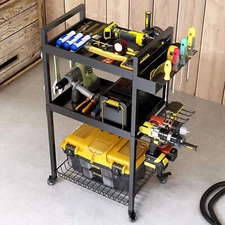Power Tool Organizer, Power Tool Cart with Wheels, Garage Storage Organizatio...