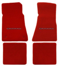 New Red Floor Mats 2010-2015 Camaro Embroidered Logo In Red 4 Pc Set Front Rear
