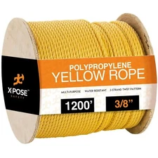 1200 ft Twisted Polypropylene Rope - 3/8" - Yellow Floating Poly Pro Cord