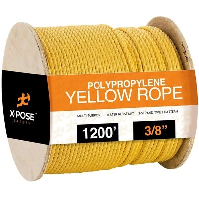 XPOSE SAFETY 1200 ft Twisted Polypropylene Rope - 3/8" - Yellow Floating Poly Pro Cord