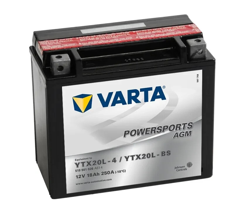 VARTA  TX20L-4 YTX20L-BS High Power AGM Motorcycle Battery = Yuasa YTX20L-BS