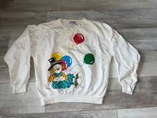 Vintage Clown W/ Balloons Sweatshirt Unisex Medium 1980s Morning Sun Artist USA