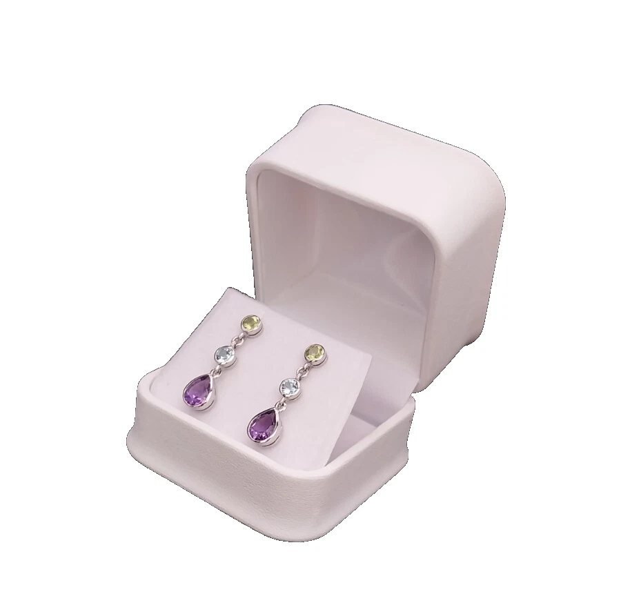 3.38 ct Natural Amethyst, Peridot, Topaz Solid 925 Sterling Silver Earrings - image 4 of 4