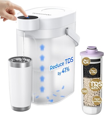 Waterdrop TDS Reduction Rechargeable Water Filter Dispenser,with 1 Filter,White