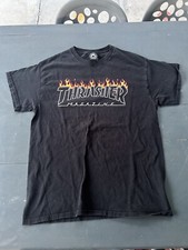 Thrasher Magazine Flame Logo T-Shirt Black Skateboarding Streetwear Size M