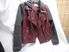 Jolt Women's Leather Collared & Hoodie With Pockets Full Zip Jacket Size L