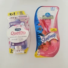 Schick Quattro Women Sensitive Skin 4 Blade + Skintimate disposable razors Raspb