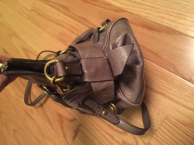100% Auth MIU MIU VITELLO LUX LEATHER MINI GREY BOW SATCHEL