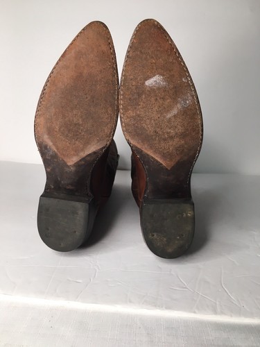 VTG Dan Post Brown Leather Cowboy Boots Size 7.5 M Leather Sole Pointed Toe - Picture 6 of 9