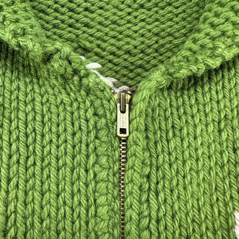 Suéter Cowichan De Colección Para Hombres XL Verde Cremallera Completa Mantón de Lana Nativo Rueda de la Paz Años 50 Foto 4 de 4
