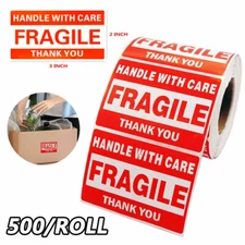 PLEASE HANDLE WITH CARE - FRAGILE - THANK YOU Stickers 2x3" (500 Per Roll)