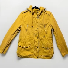 Love Tree Jacket Medium Utility Coat Cinch Waist Hooded Mustard Yellow