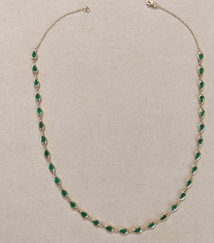 Natural Emerald Chain 10K Yellow Gold Women Wedding Jewelry Necklace Gift Her