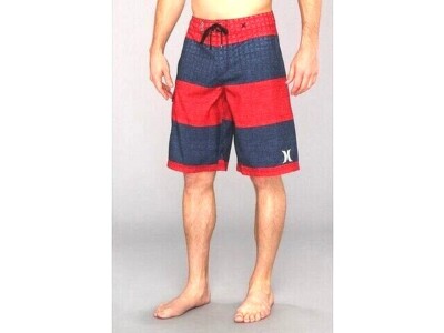 New HURLEY sz 28 swimsuit swim trunks board shorts red blue stripe