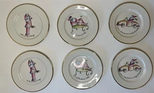 Vtg Rosanna Italy Christmas Plates Lot of 6 Gold Rim 7.5" Holiday Plates Santa