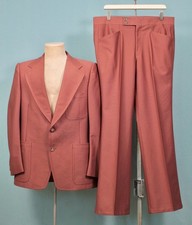 Men's VTG 70s Brown 2 PC Polyester Leisure Suit Sz L 1970s Disco