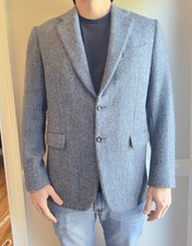 Oxxford Clothes Bespoke Herringbone Wool Blue Surgeon Sports Coat Blazer Sz 40S