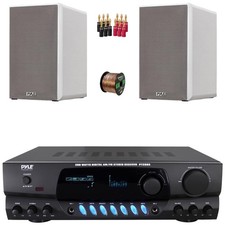Pyle PT260A 200W Digital Receiver, 2x 6.5” 240W Bookshelf Speakers, Banana Plugs