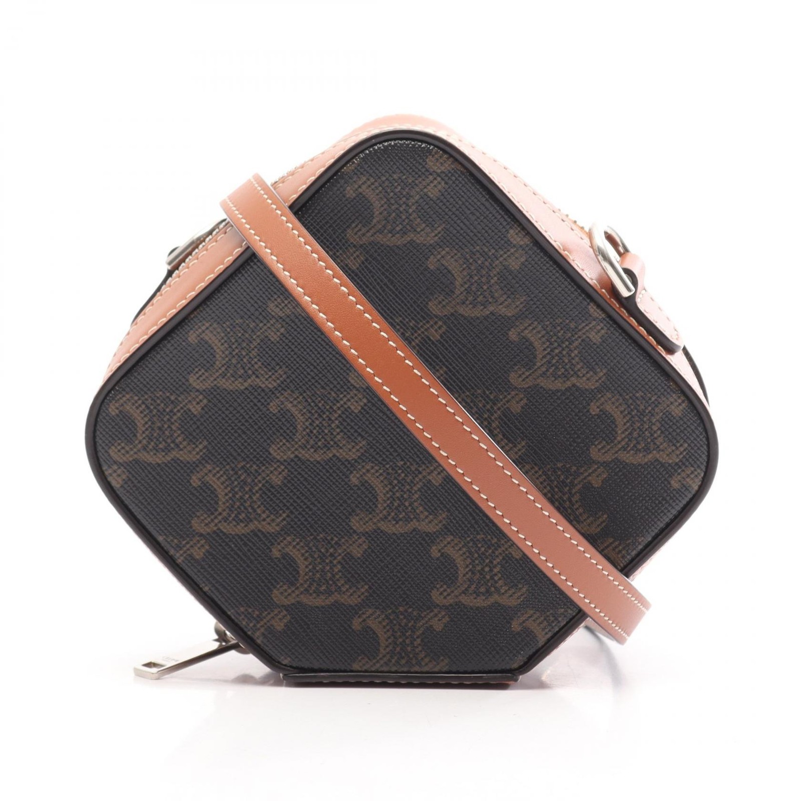 CELINE Triomphe Mini Crossbody Shoulder Bag canvas leather Black Brown Used