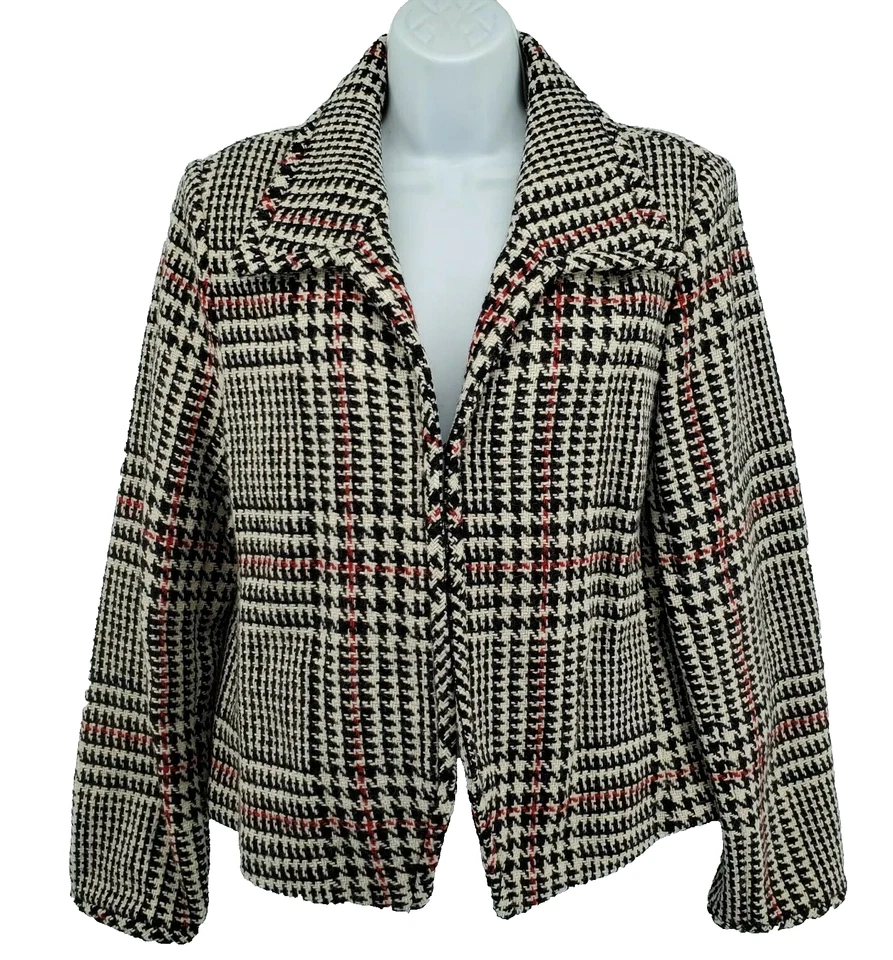 Blazer chaqueta de lana vintage Marshall Fields para mujer 12 cuadros pata de gallo tweed Foto 4 de 4