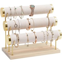 Armbandhalter Schmuckhalter Samt Wrap UhrenstäNder Aufbewahrung Holzsockel Beige
