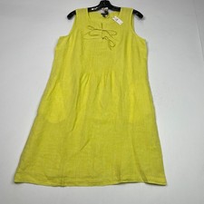 TALBOTS Linen Pintuck Shift Dress Women's Size M Limeade/White