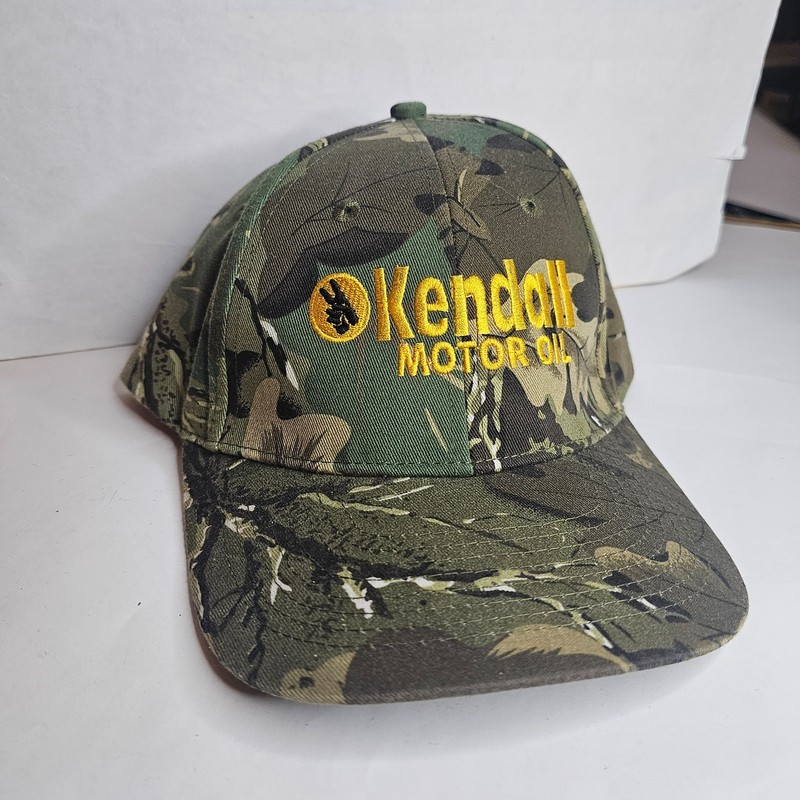 c.1980-1990s KENDALL MOTOR OIL HAT CAP TRUCKER CAMO GAS UNUSED STATION SERVICE