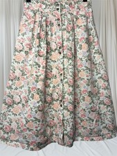 VTG 90s floral print midi skirt with a front button A-line WAIST 28-32  PRARIE