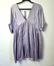 Free People Womens Purple Pleated V Neck Tie Back Mini Dress Boho Rayon S