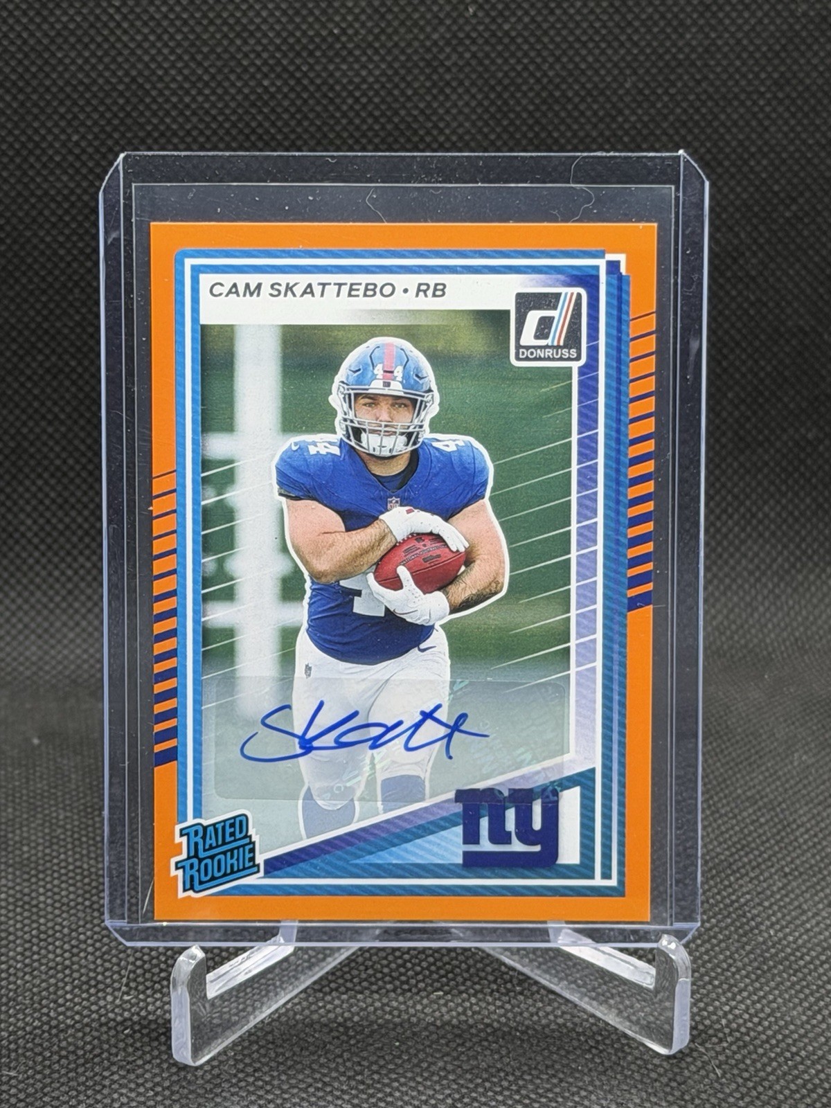 Cam Skattebo Rated Rookie 2025 Panini Donruss Orange Auto #302 New York Giants