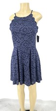 By & By Blue Floral Lace Sleeveless Halter Women's Size 11 Nylon Spandex Dress