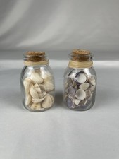Pair Of Small Glass Bottle Of Sea Shells With Cork Top