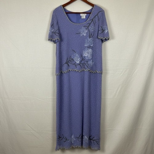 Vintage blue periwinkle beaded Mother of the Bride evening gown formal wedding