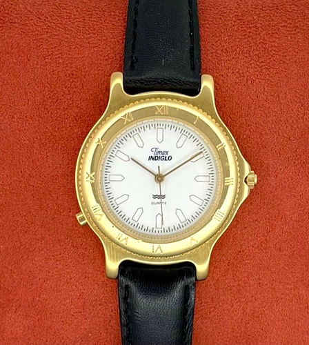 Neo-Vintage 1995 Timex Indiglo Gold Tone Roman Numeral Bezel Women's Watch 33mm