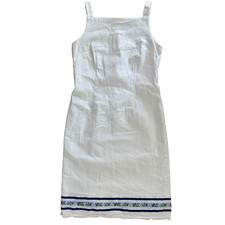 Ann Taylor LOFT Women Sheath Dress Sz 4 White Sleeveless Floral Trim Full Lined