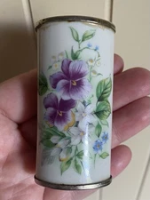 Vintage Porcelain Flower Pansy Cigarette Standard Lighter Cover Holder 60’s-70’s